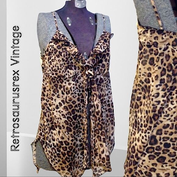 VINTAGE 1980's Cheetah Print Baby Doll Chiffon Nightie Large / XL by Inner Most - Picture 1 of 6
